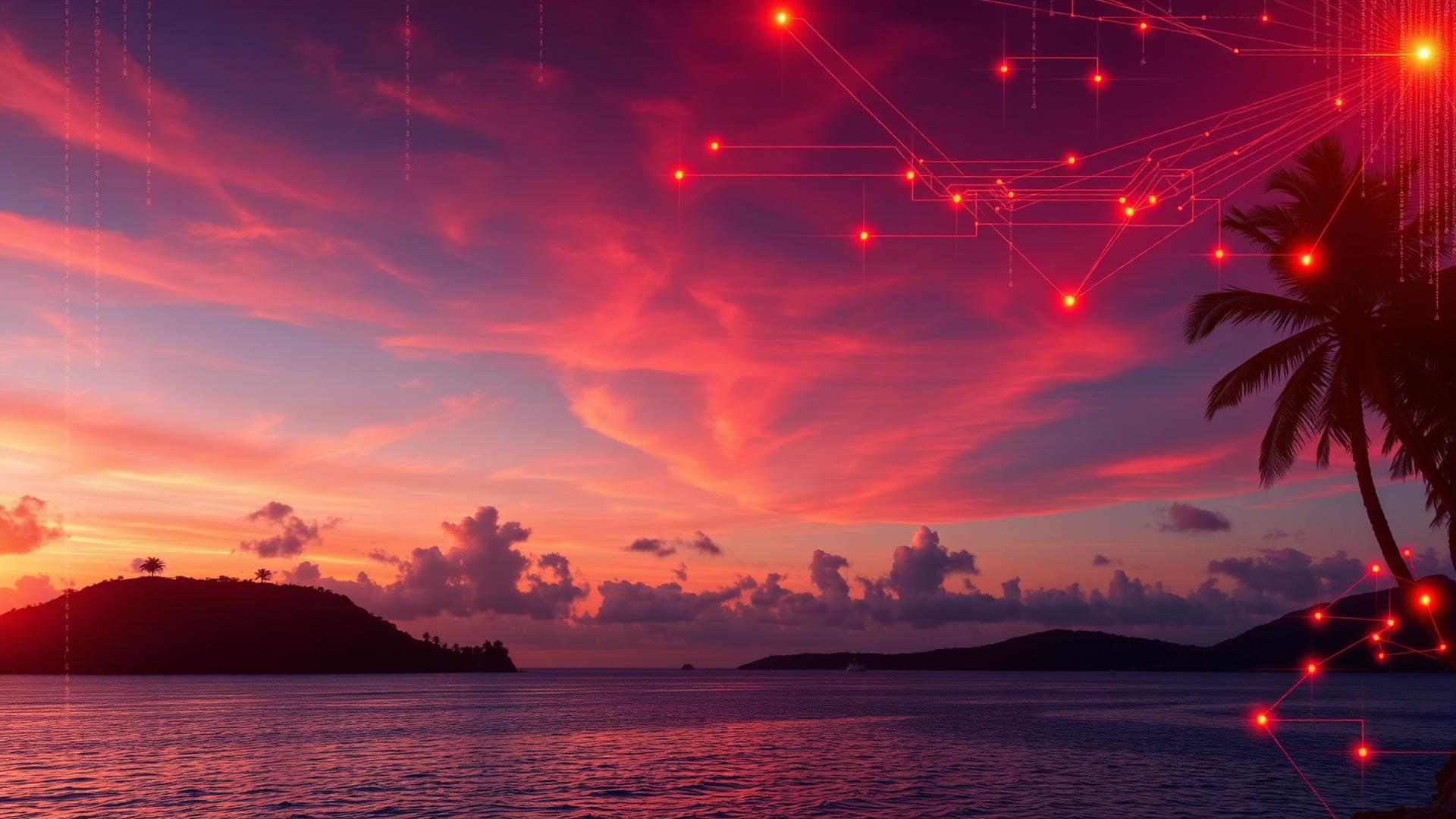 Trinidad coastline with digital network overlay